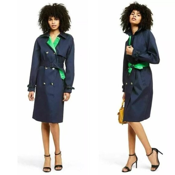 3.1 Phillip Lim Trench Coat Jacket Long Button Up Blue Green Small Target - Picture 1 of 9